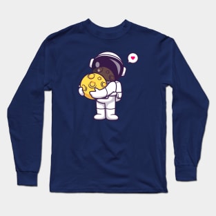 Cute Astronaut Holding Moon Cartoon Long Sleeve T-Shirt